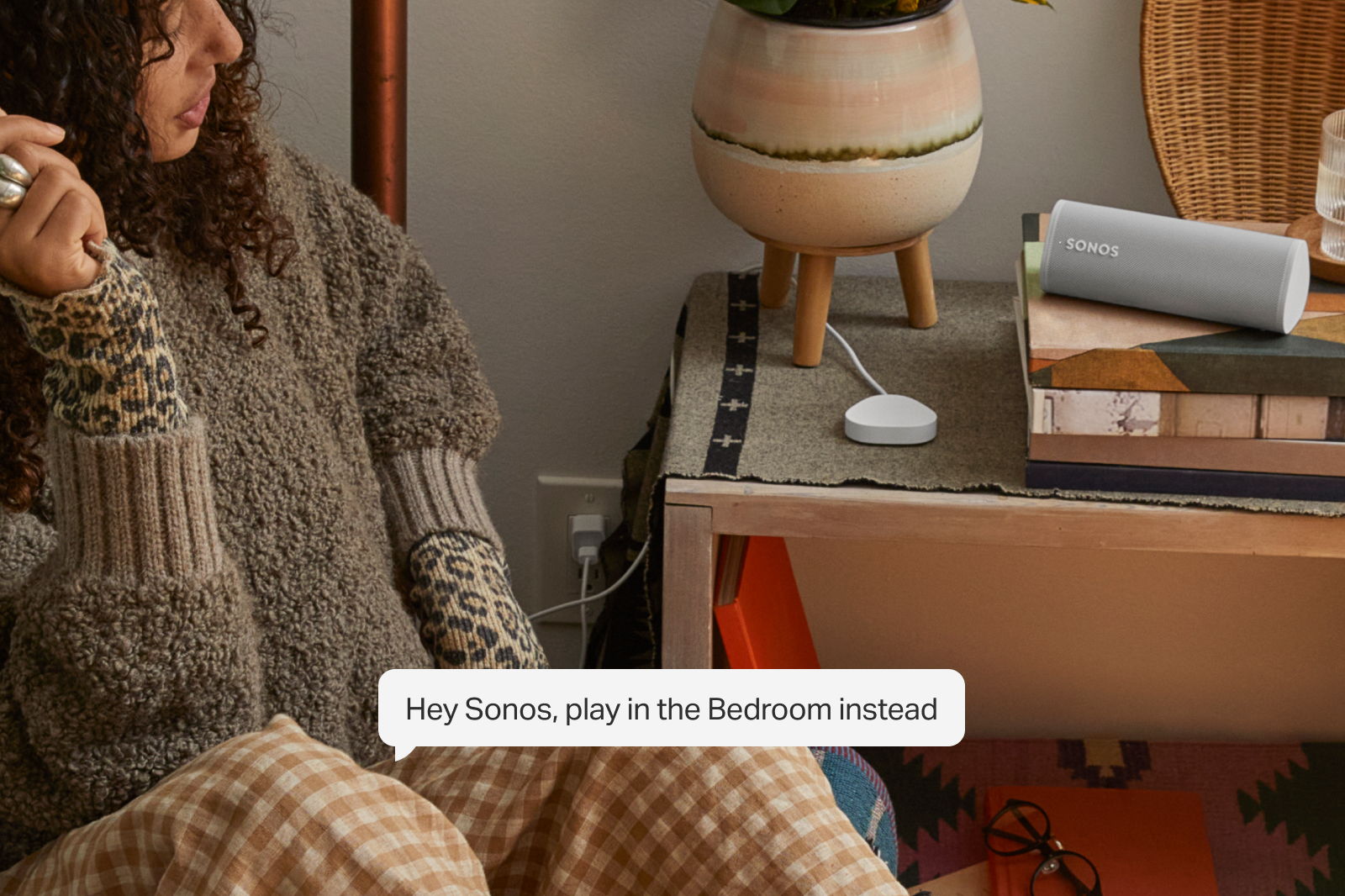 Voice control use in a home with a Sonos speaker