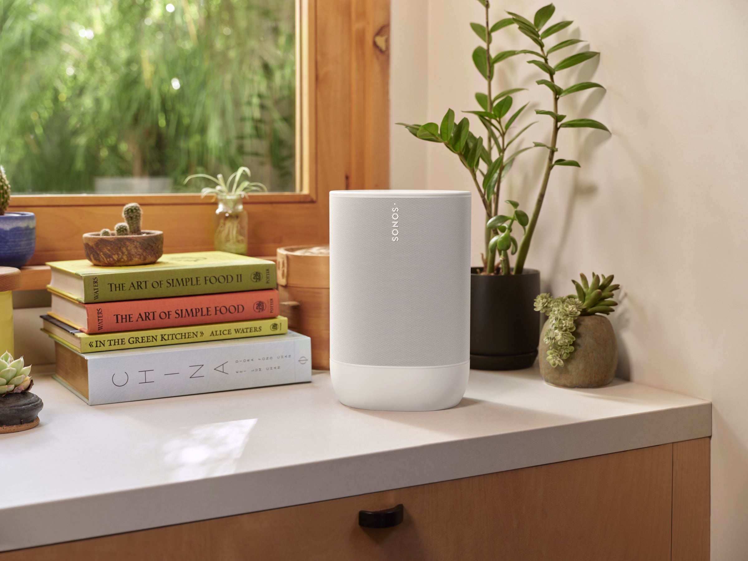 Sonos Move on a kitchen counter with everyday Wi-Fi use