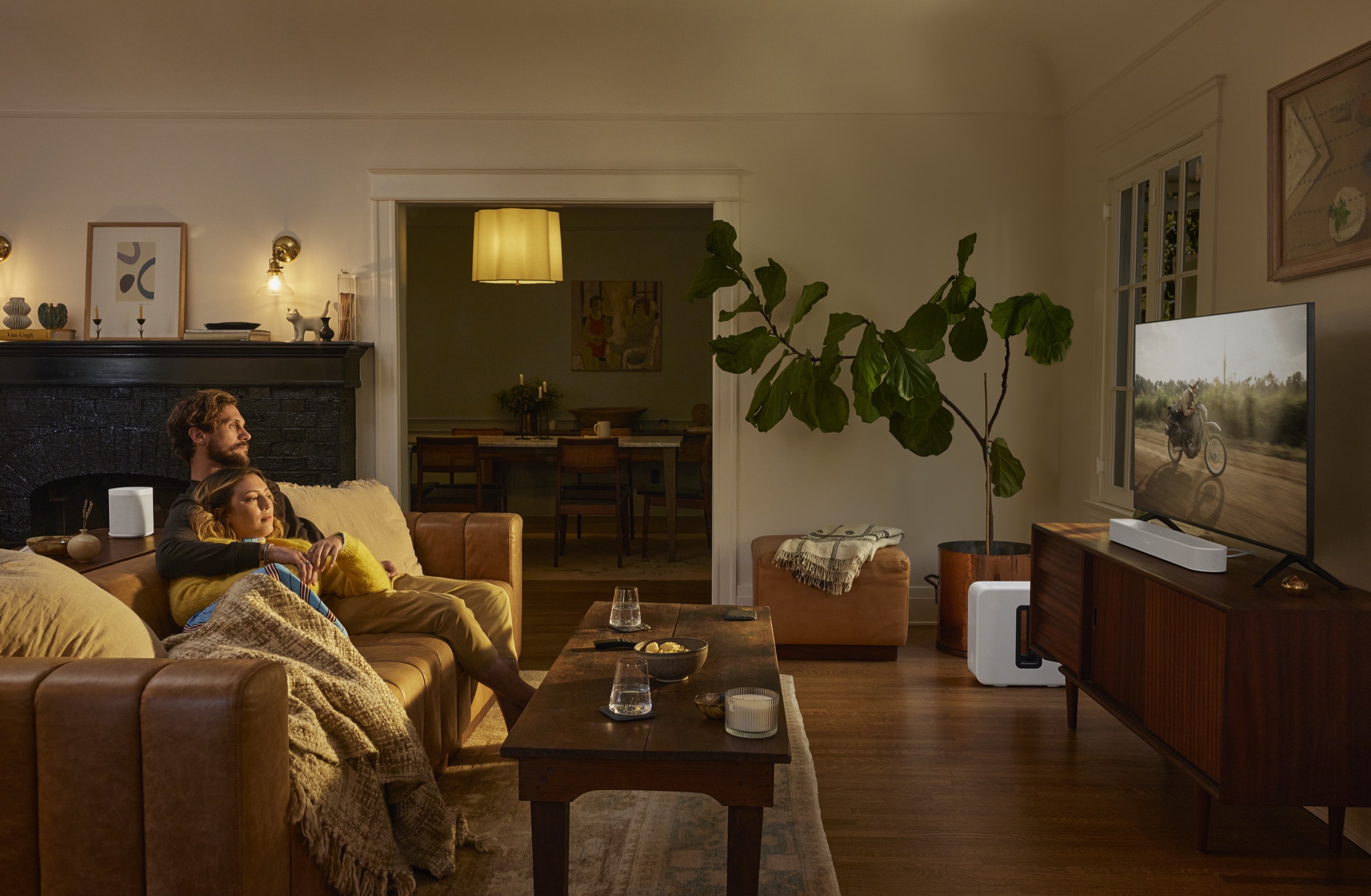 Sonos Beam in a living room during movie night